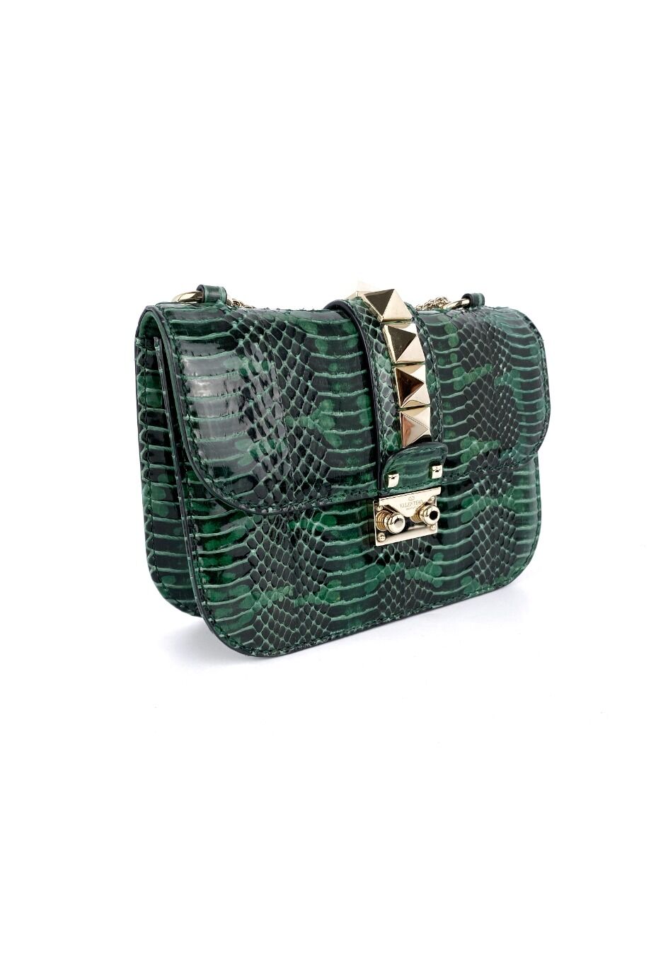 image 2 Сумка Rockstud  тёмно-зеленого цвета из кожи рептилии