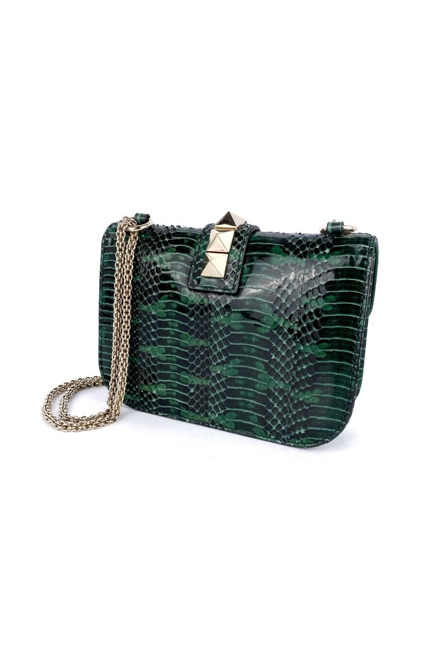 image 4 Сумка Rockstud  тёмно-зеленого цвета из кожи рептилии