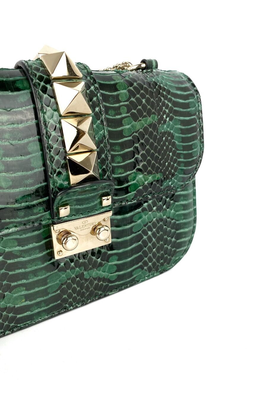 image 3 Сумка Rockstud  тёмно-зеленого цвета из кожи рептилии