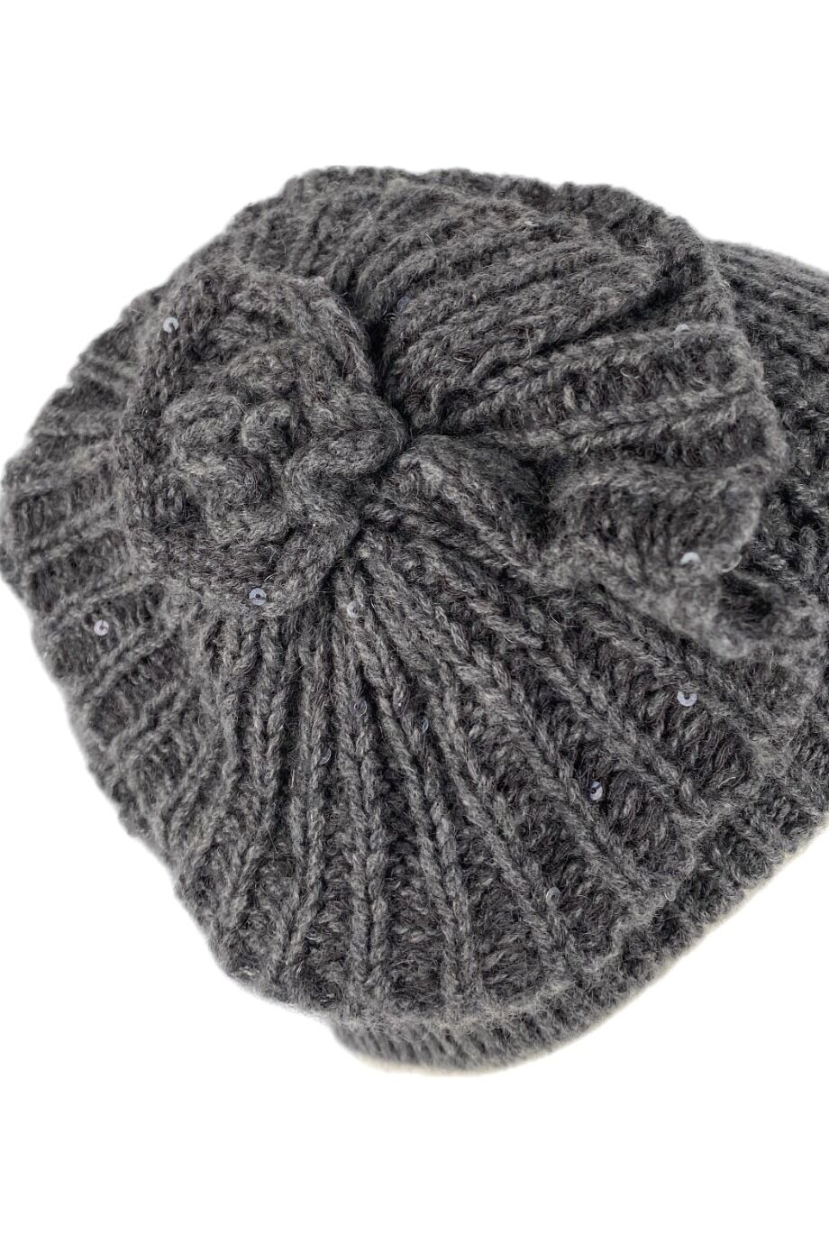 image 3 Кашемировая шапка серого цвета с вязаным цветком