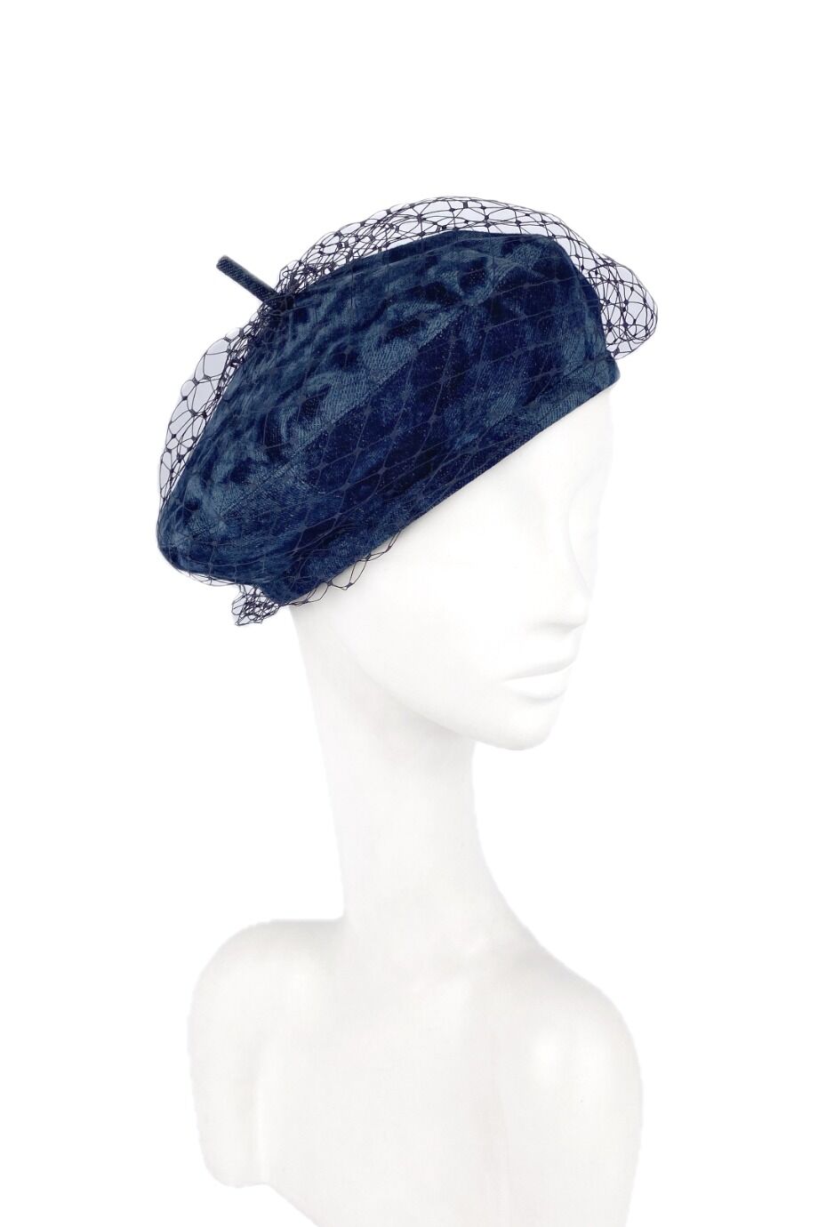 image 1 Джинсовый берет темно-синего цвета с вуалью