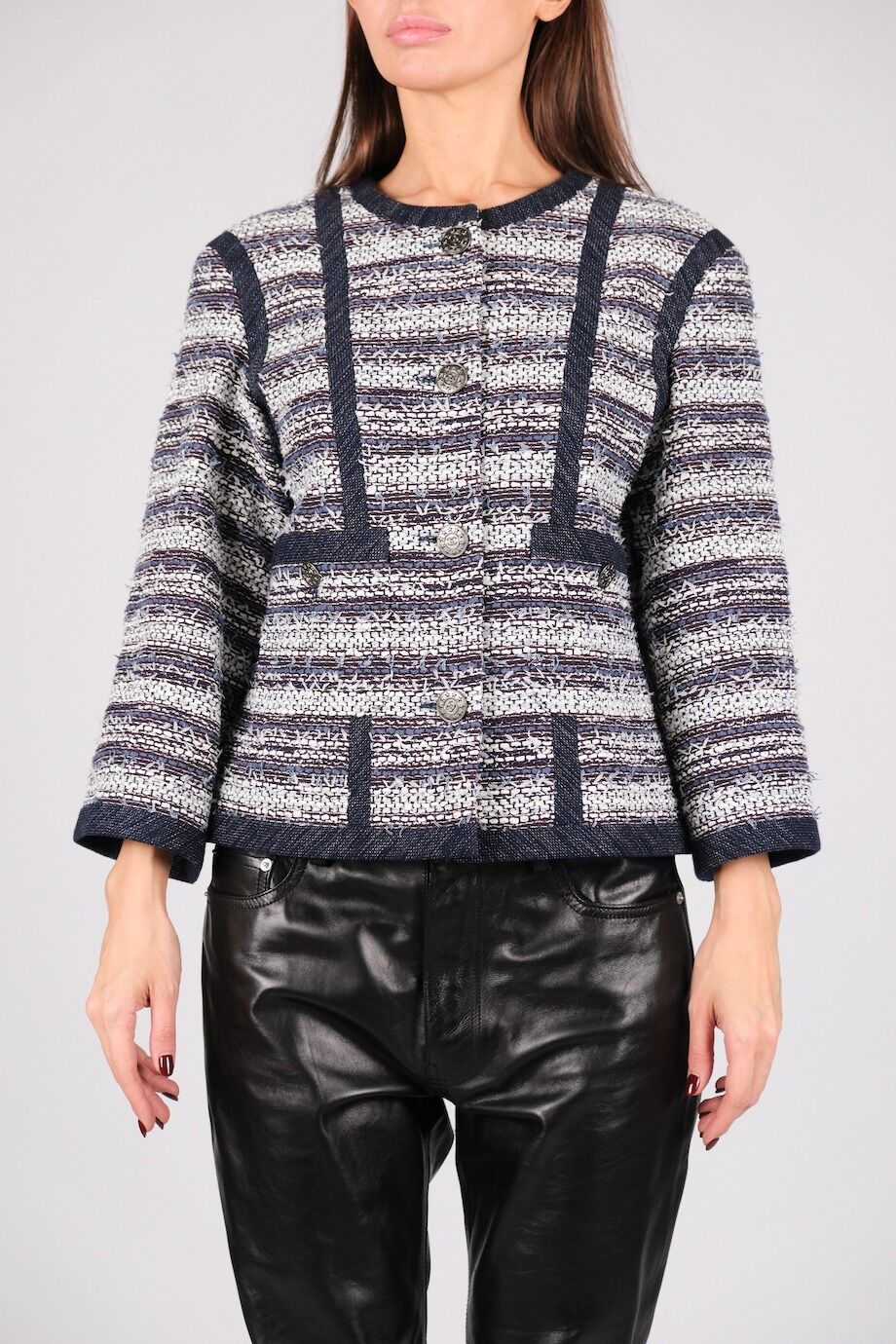 image 1 Твидовый жакет синего цвета в полоску