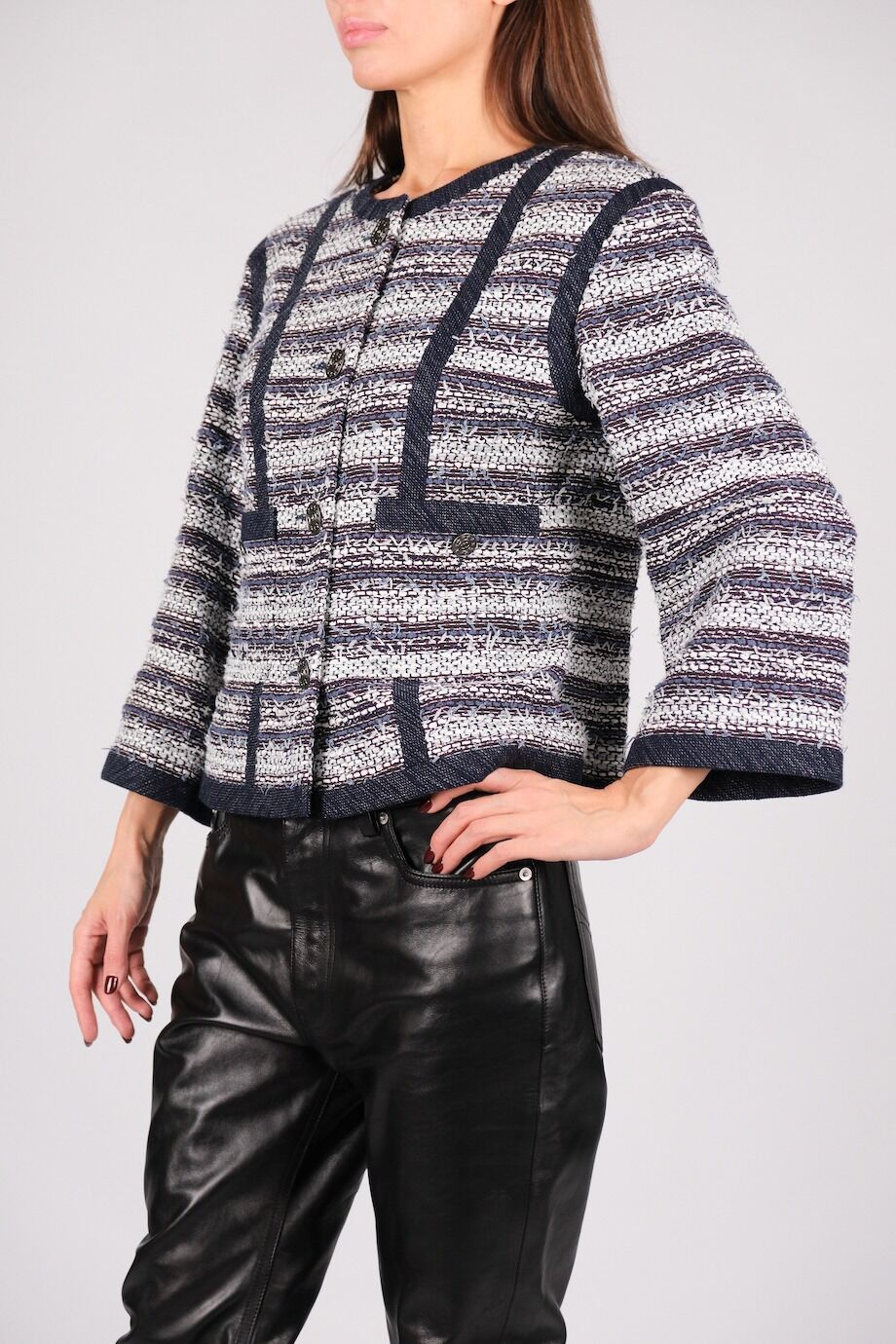 image 2 Твидовый жакет синего цвета в полоску