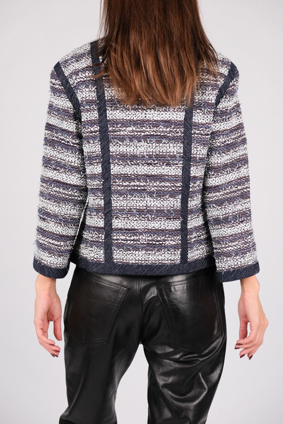 image 3 Твидовый жакет синего цвета в полоску
