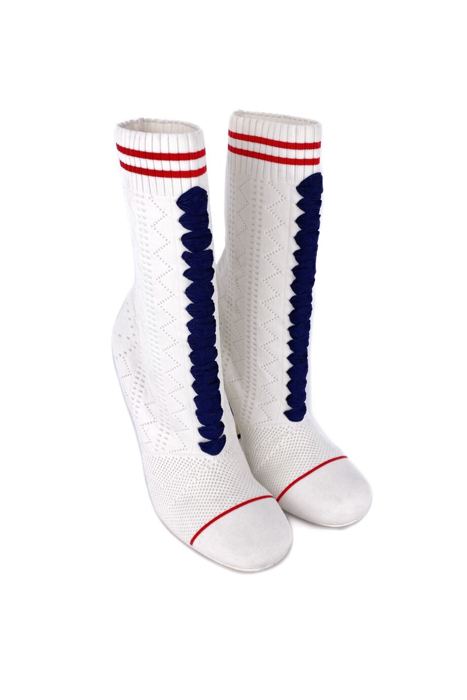 image 1 Ботильоны из трикотажа белого цвета с синими шнурками