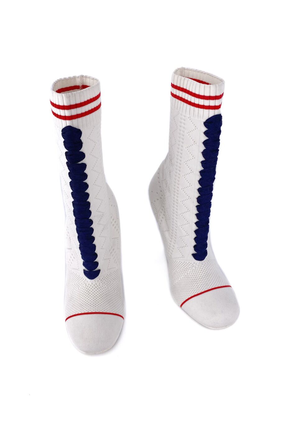 image 2 Ботильоны из трикотажа белого цвета с синими шнурками