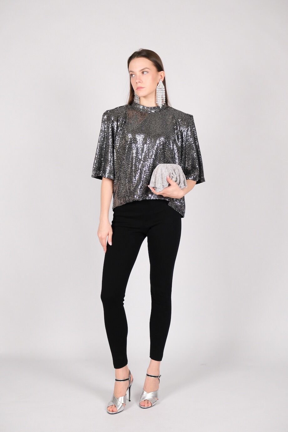 image 1 Топ из блестящей ткани с высоким воротом