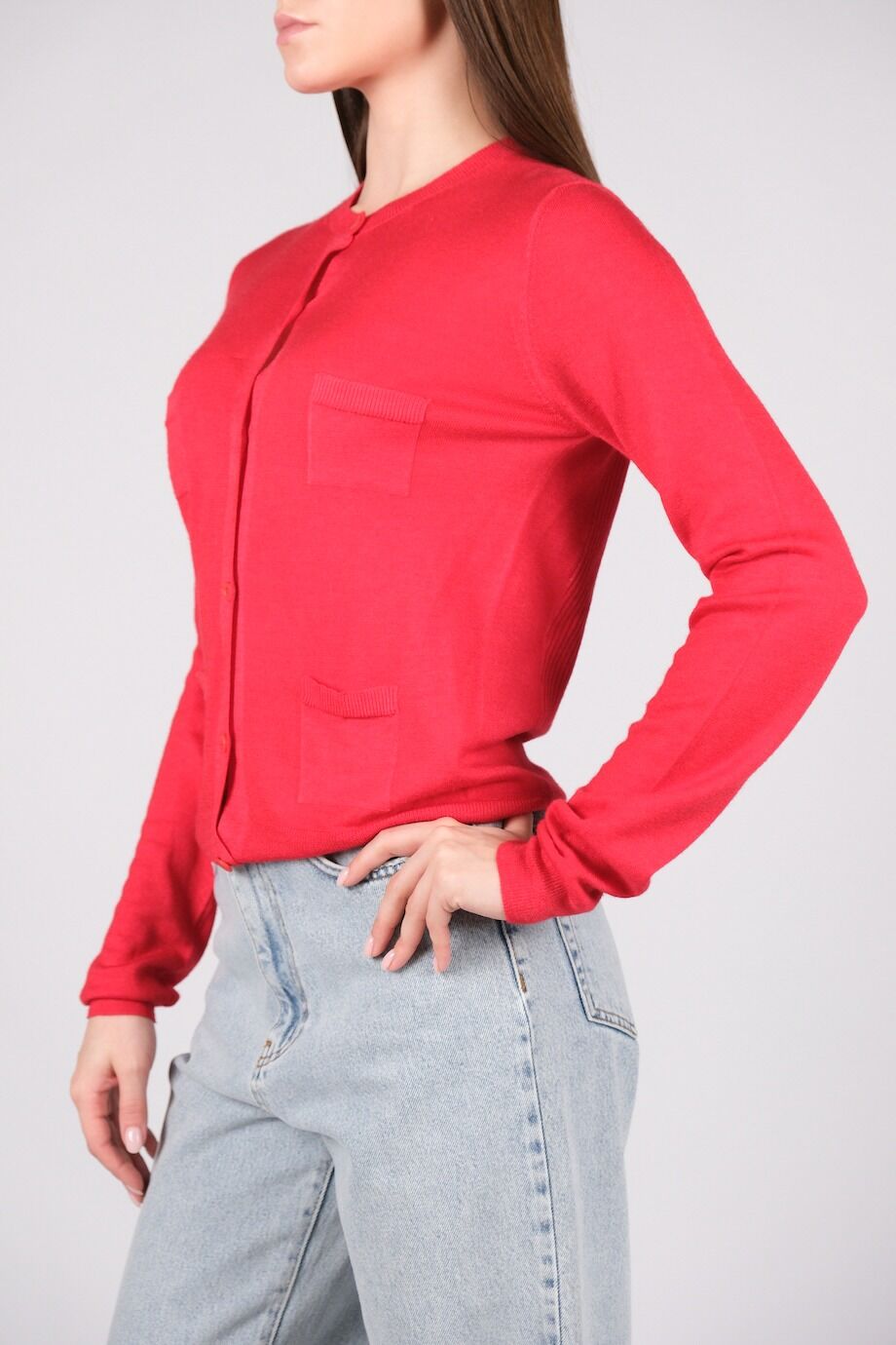 image 2 Кардиган красного цвета с накладными карманами
