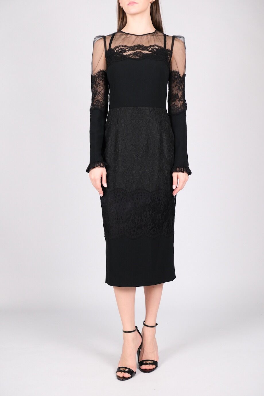 image 1 Комбинированное платье черного цвета с кружевом и сеткой