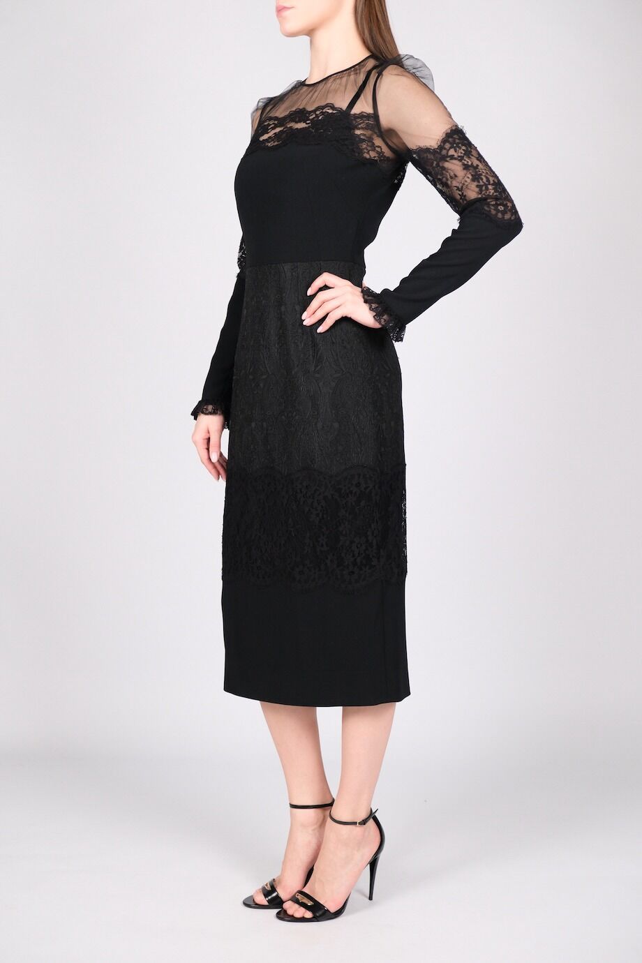 image 2 Комбинированное платье черного цвета с кружевом и сеткой