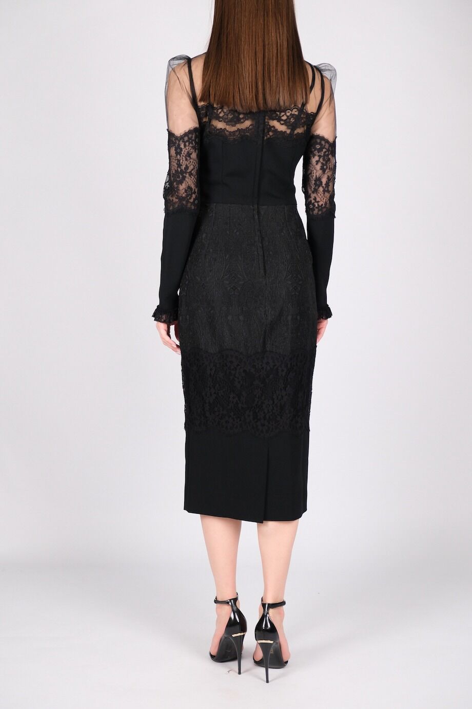 image 3 Комбинированное платье черного цвета с кружевом и сеткой