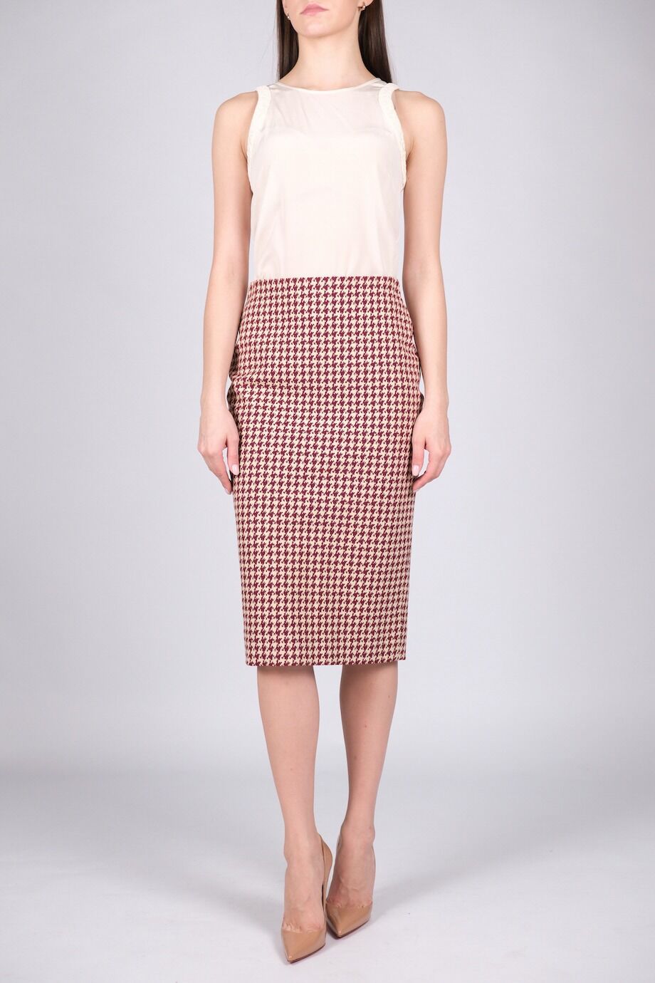 image 1 Юбка-карандаш в бордовую гусиную лапку