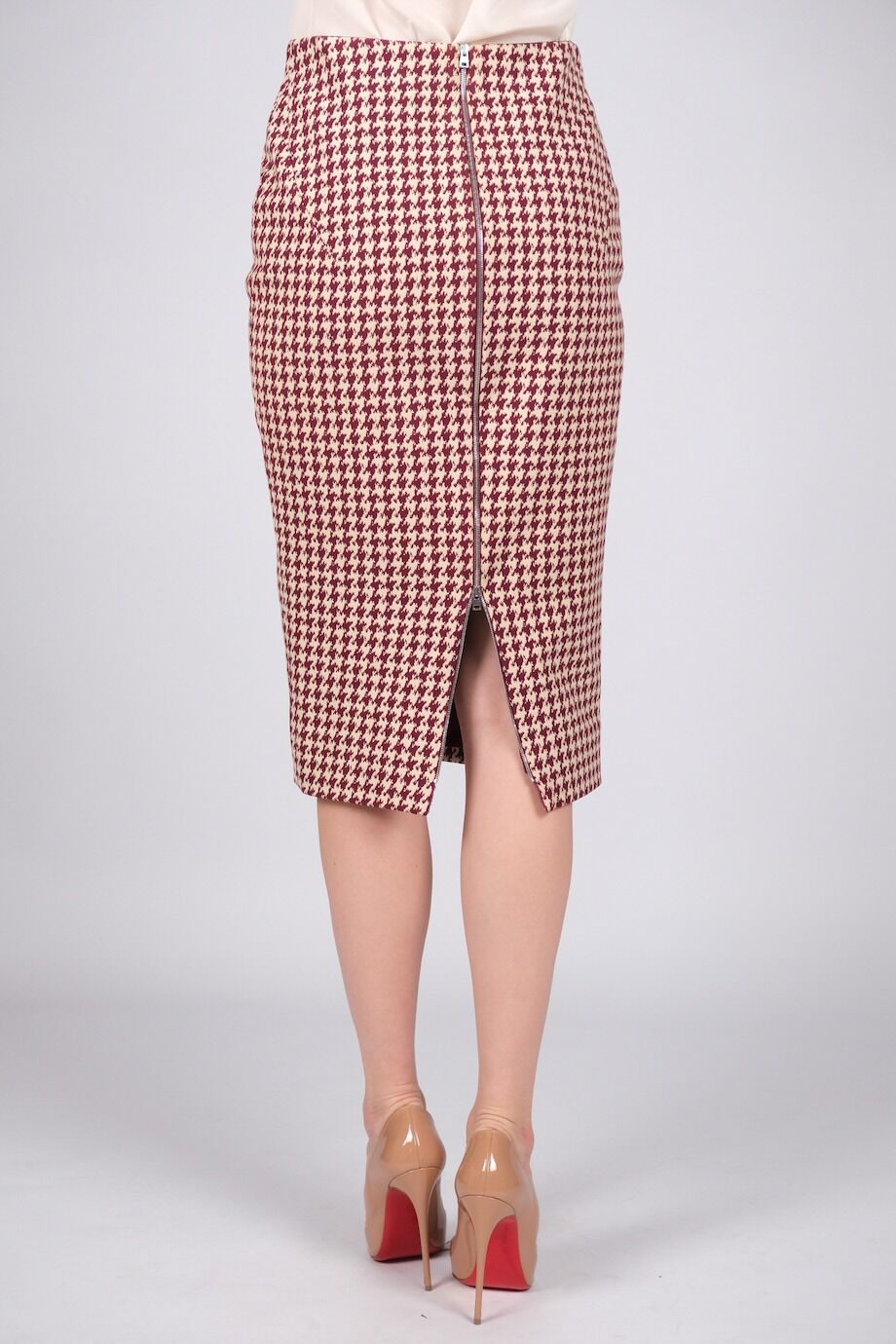 image 4 Юбка-карандаш в бордовую гусиную лапку