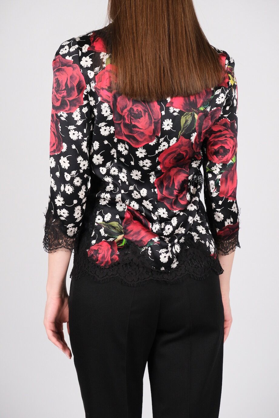 image 3 Шёлковый топ чёрного цветас кружевом и цветочным принтом