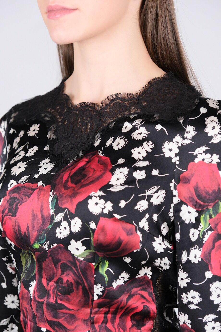 image 4 Шёлковый топ чёрного цветас кружевом и цветочным принтом