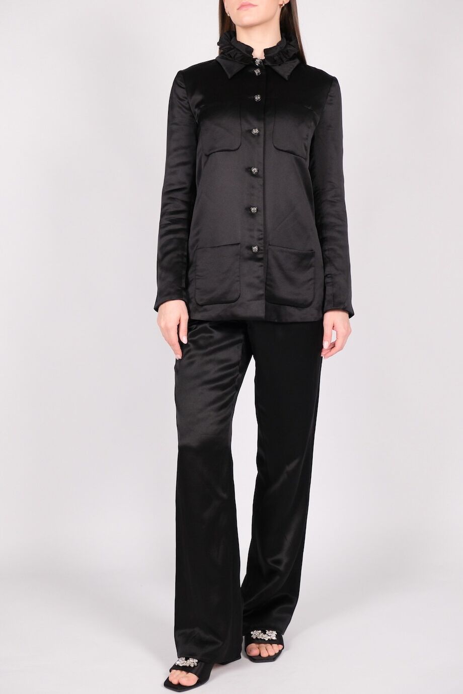 image 2 Шелковый костюм черного цвета блуза и брюки