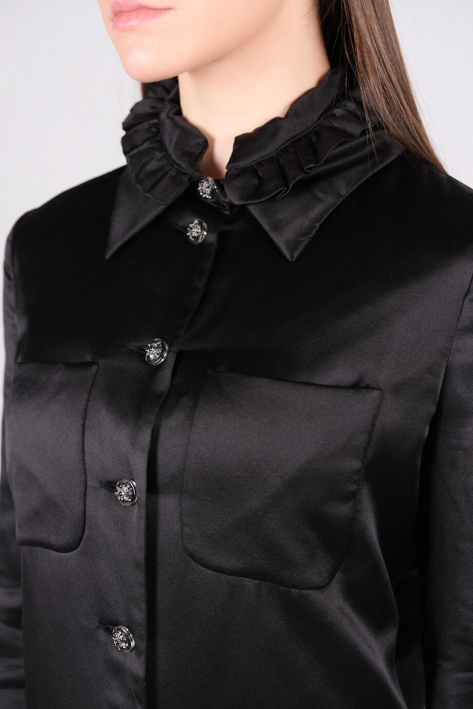 image 8 Шелковый костюм черного цвета блуза и брюки