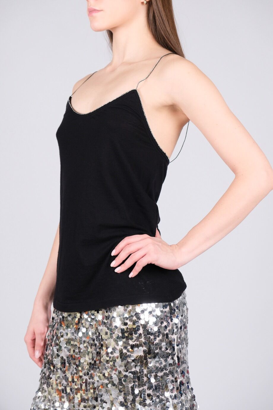 image 2 Топ черного цвета с бретелями из страз