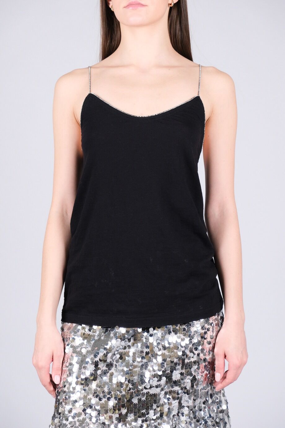 image 1 Топ черного цвета с бретелями из страз