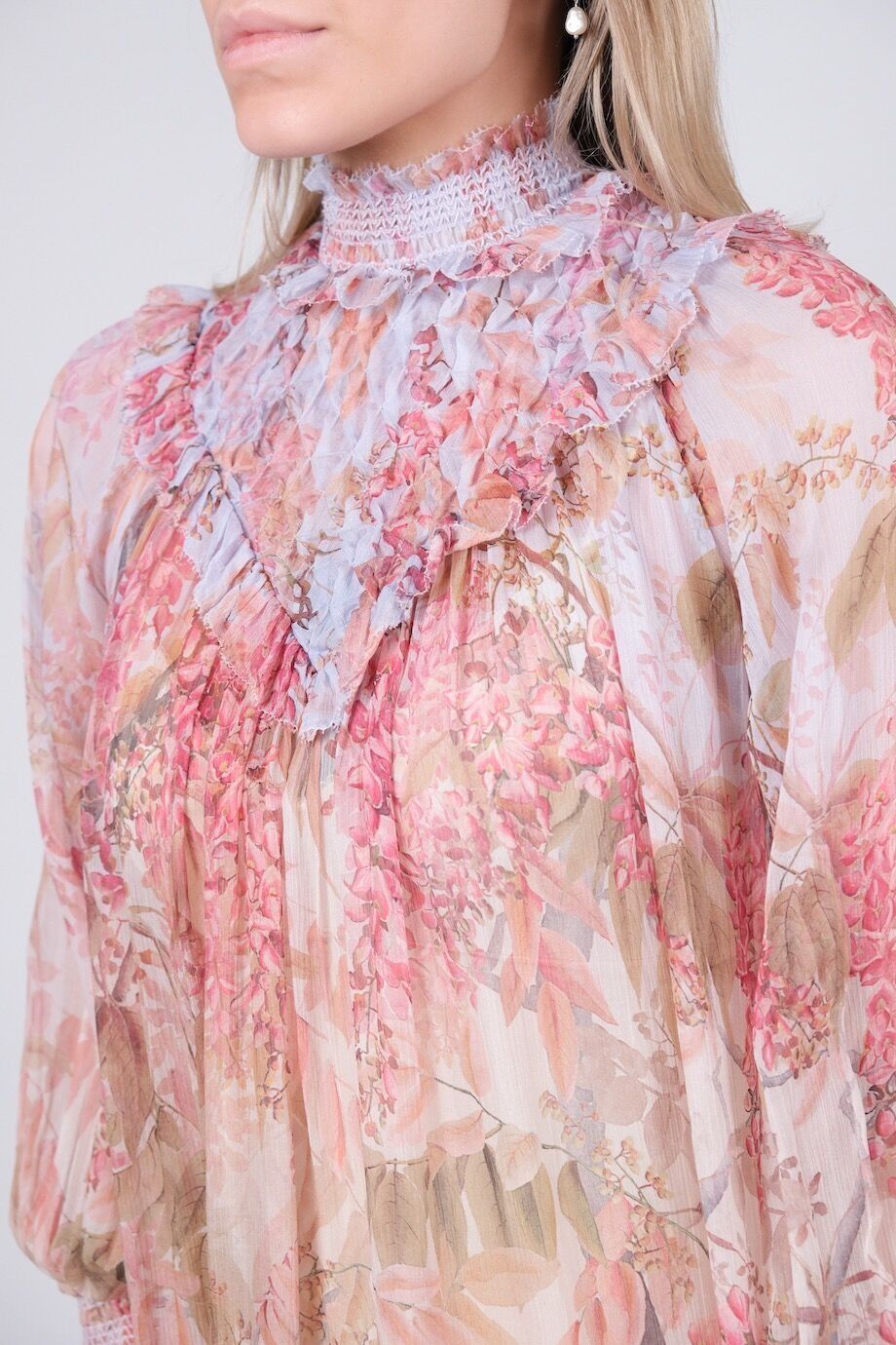 image 4 Шелковое платье с воротником стойкой и цветочным принтом