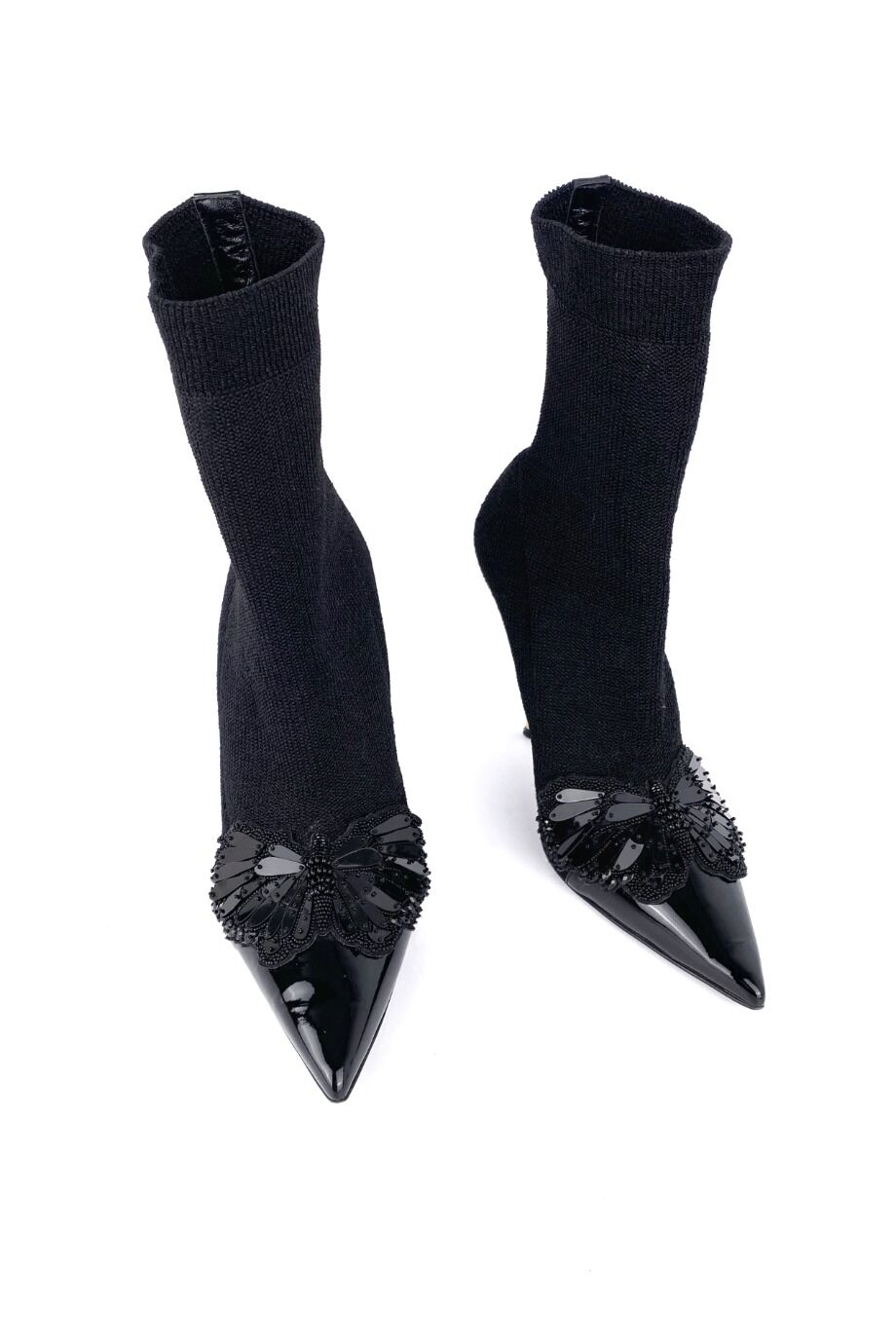 image 2 Ботильоны текстильные черного цвета расшитые бисером