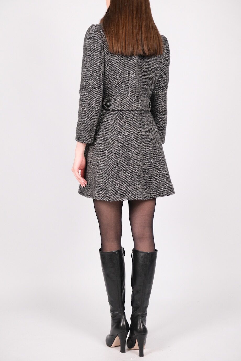 image 3 Пальто в елочку с меховым воротником