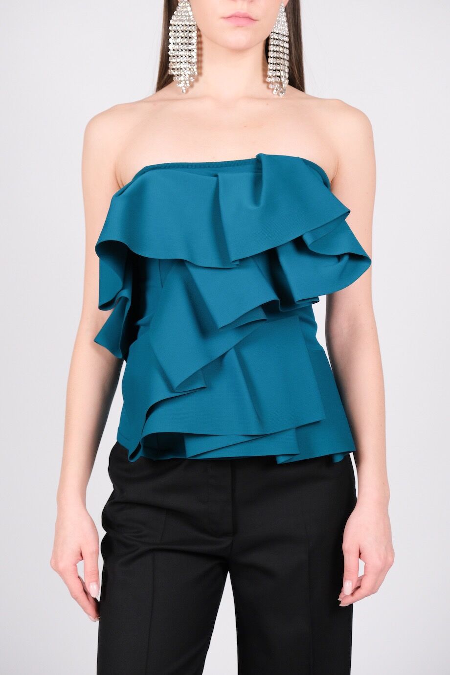 image 1 Топ темно-бирюзового цвета с воланами
