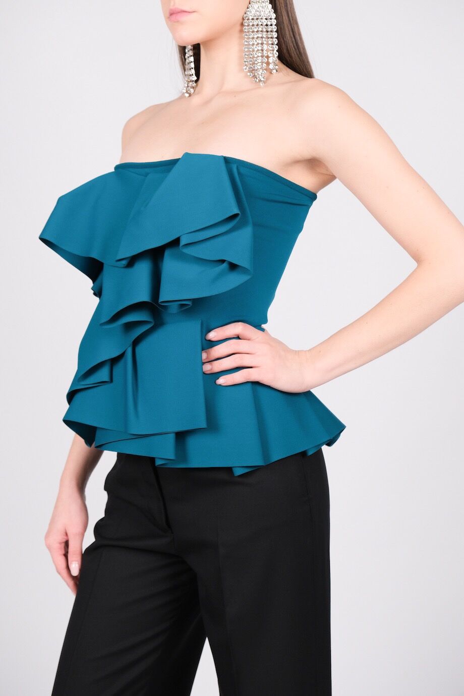 image 2 Топ темно-бирюзового цвета с воланами