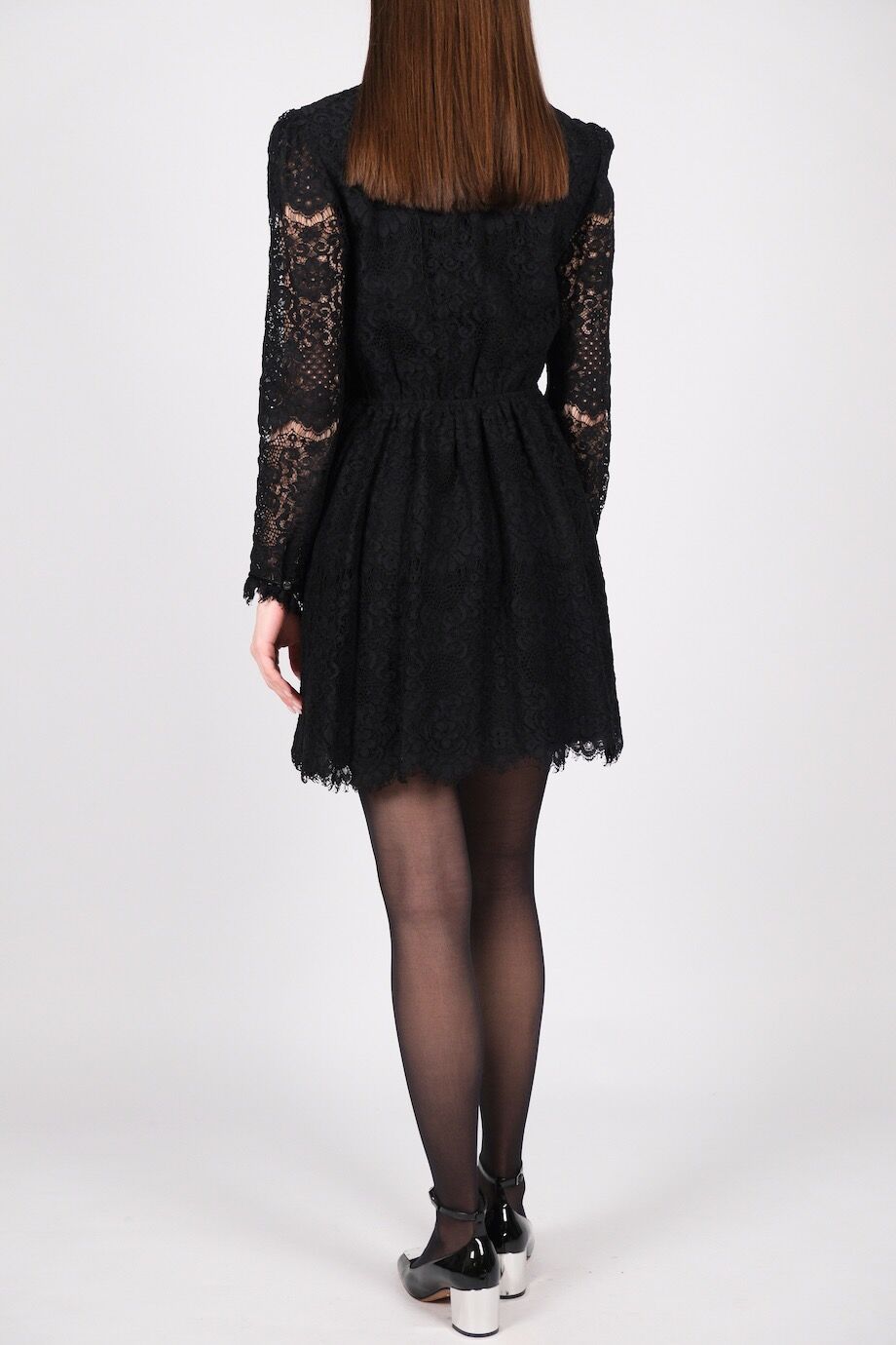 image 3 Платье из гипюра черного цвета с длинными рукавами