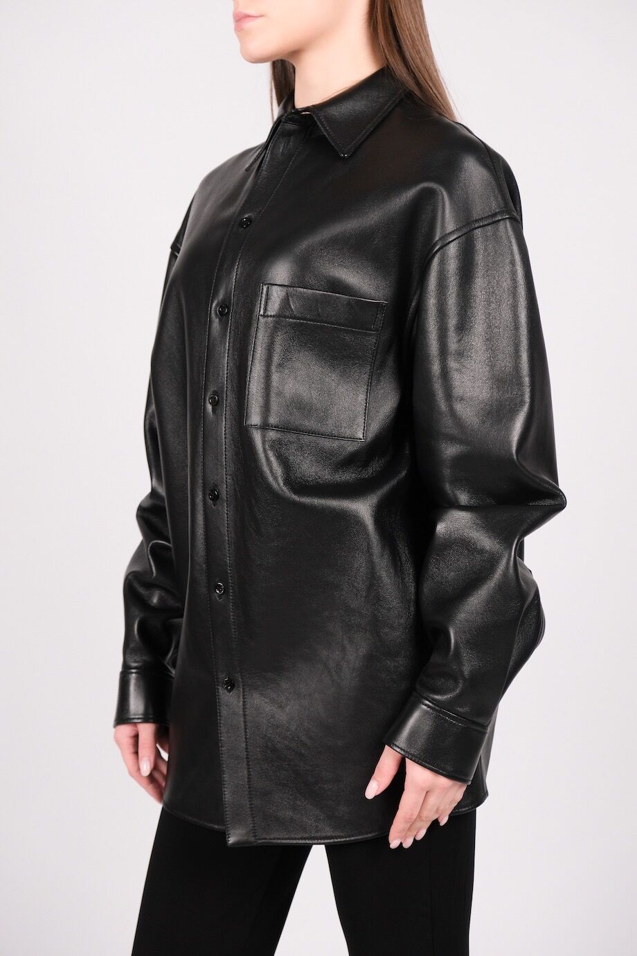 image 3 Кожаная рубашка черного цвета