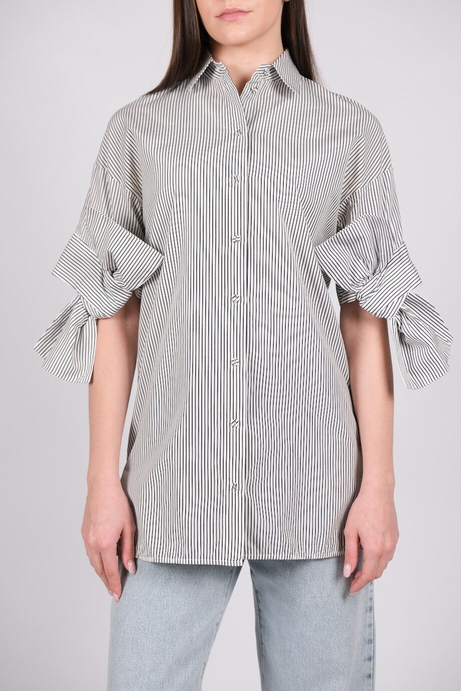 image 1 Хлопковая блуза в тонкую полоску