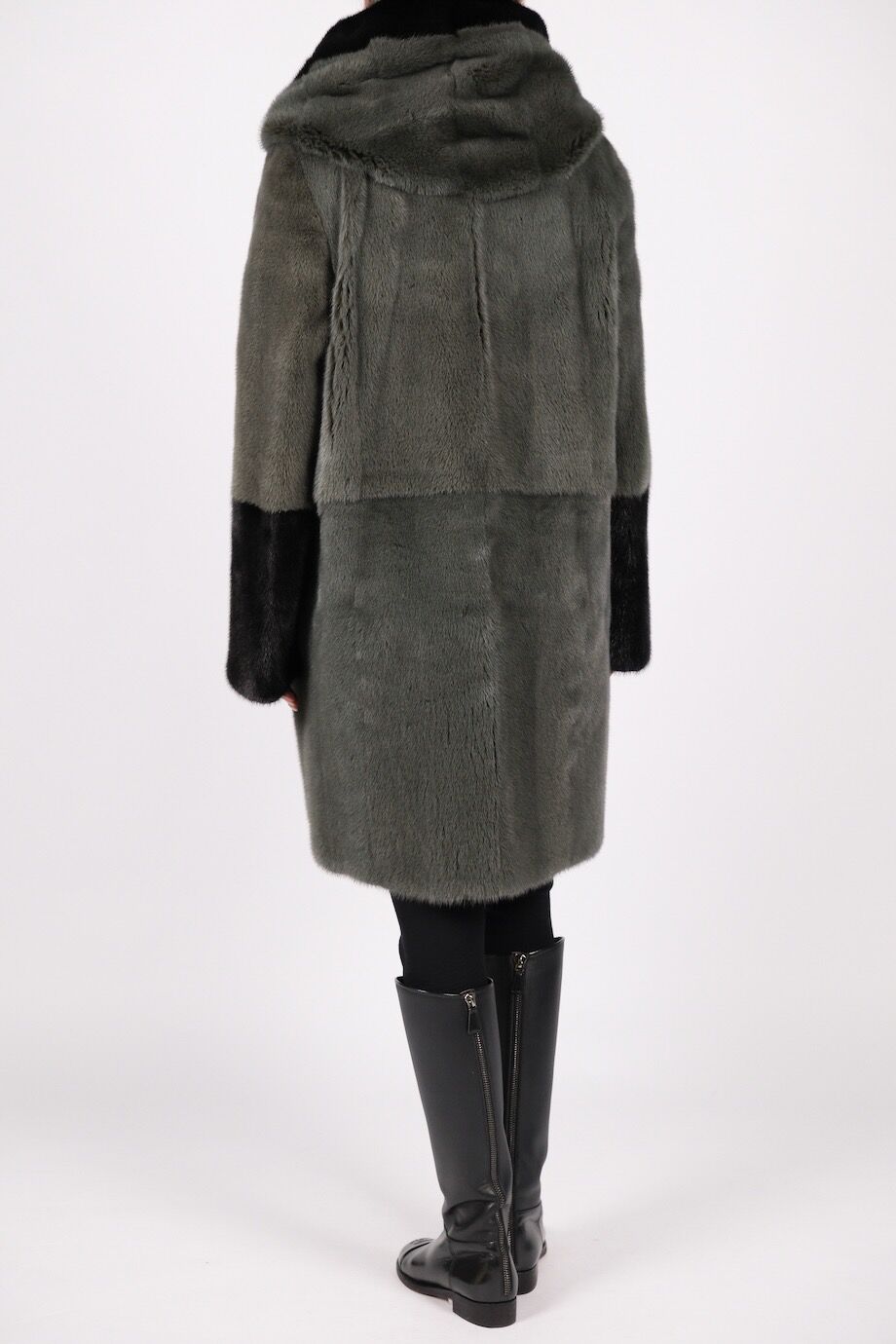 image 3 Шуба из меха норки зеленого цвета с капюшоном