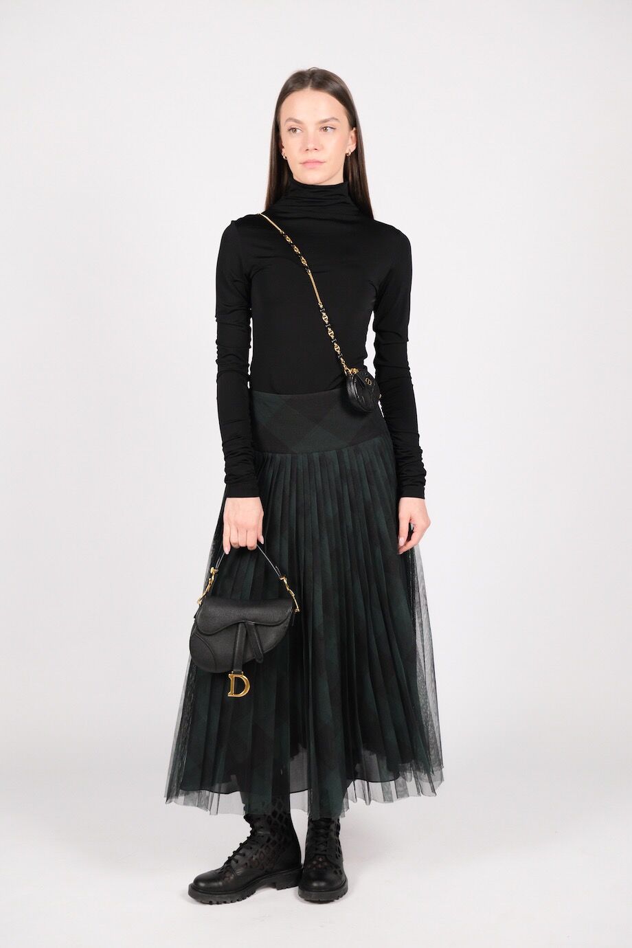 image 1 Юбка темно-зеленого цвета из сетки в клетку