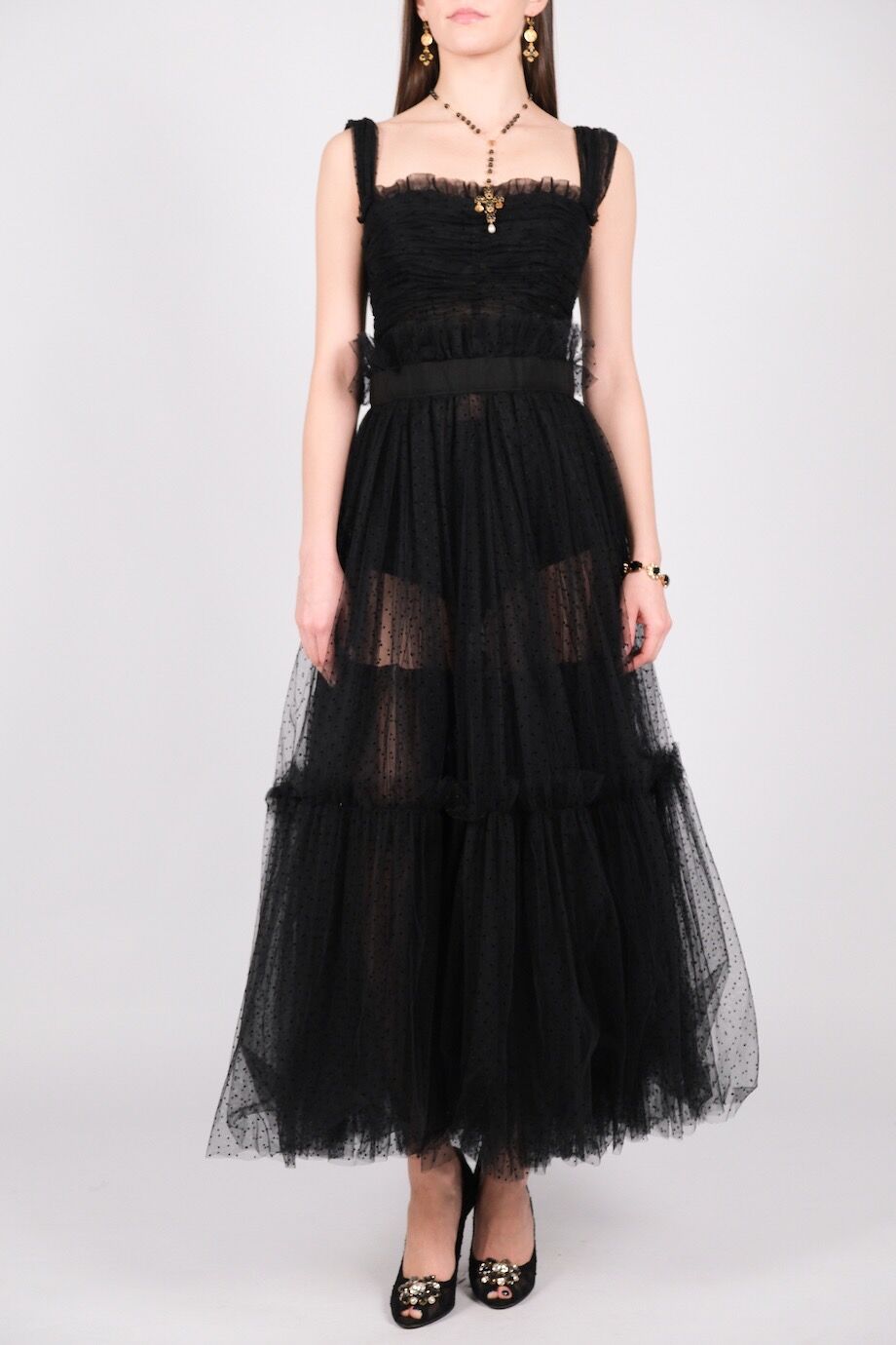 image 3 Платье черного цвета с пышной юбкой из фатина в горошек