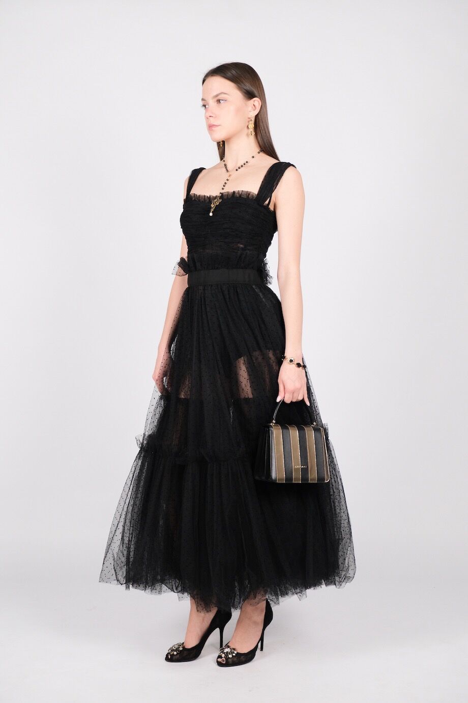 image 2 Платье черного цвета с пышной юбкой из фатина в горошек