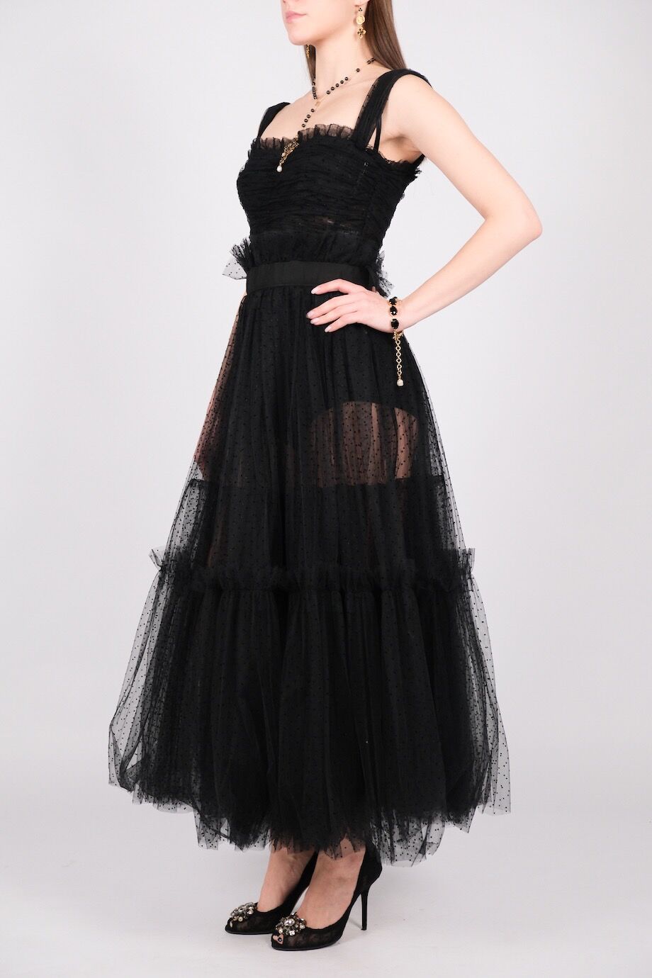 image 4 Платье черного цвета с пышной юбкой из фатина в горошек