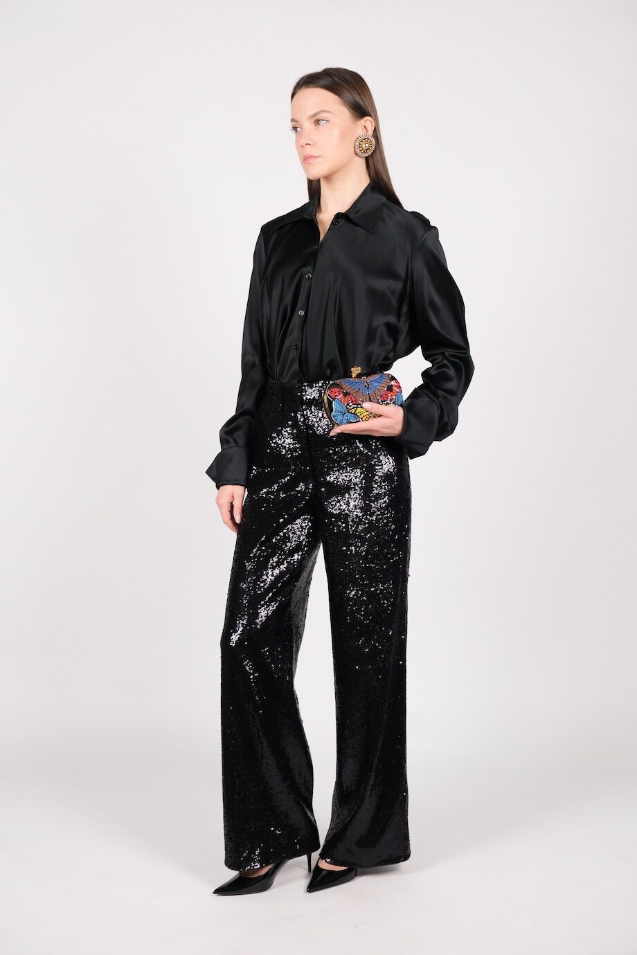 image 2 Брюки из пайеток черного цвета