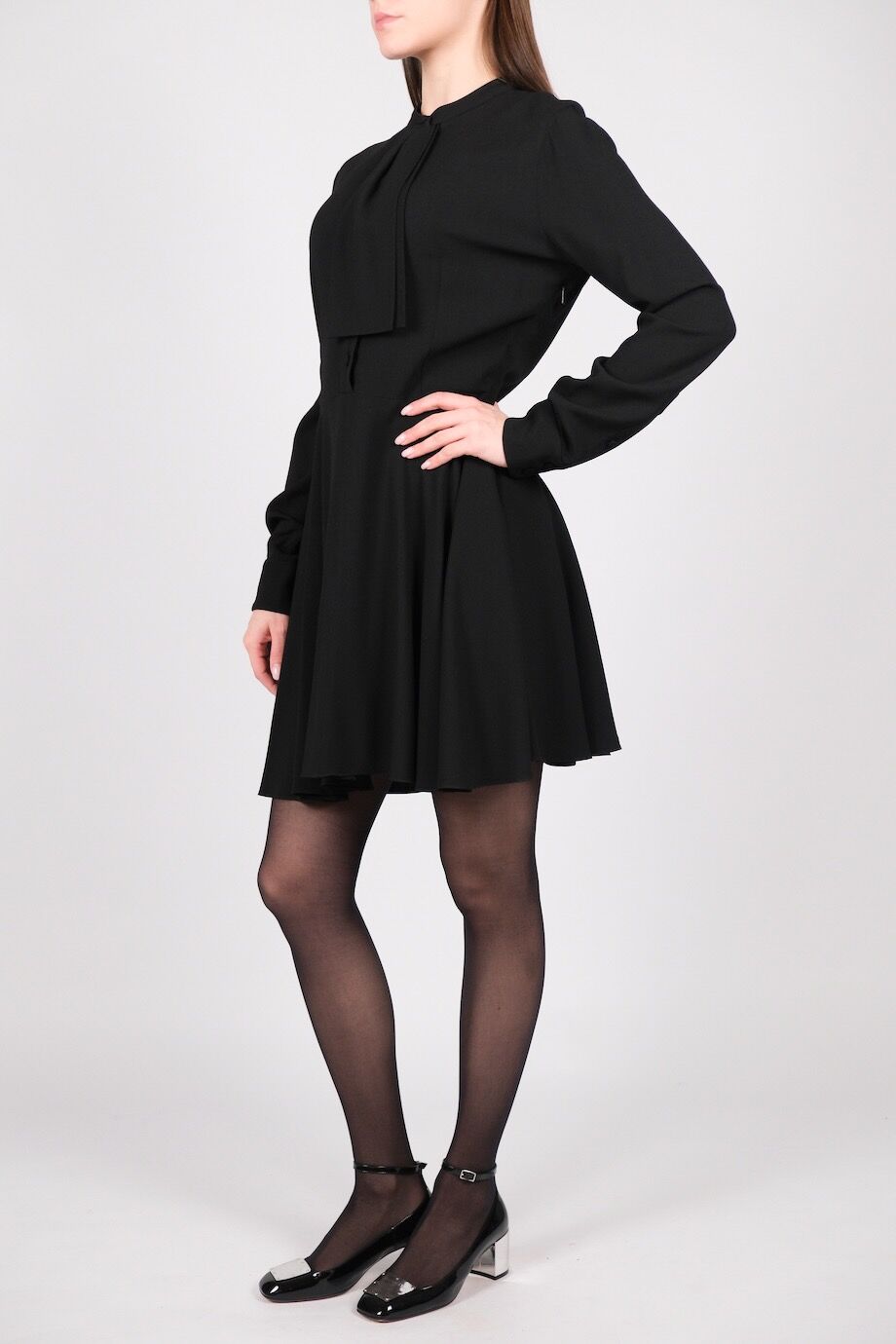 image 2 Платье черного цвета с длинным рукавом и декоративным галстуком