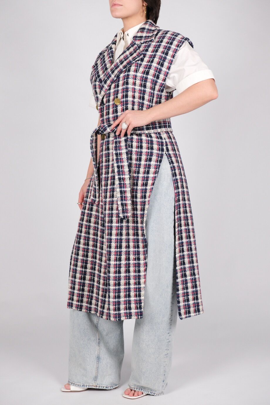 image 2 Твидовый двубортный жилет в клетку