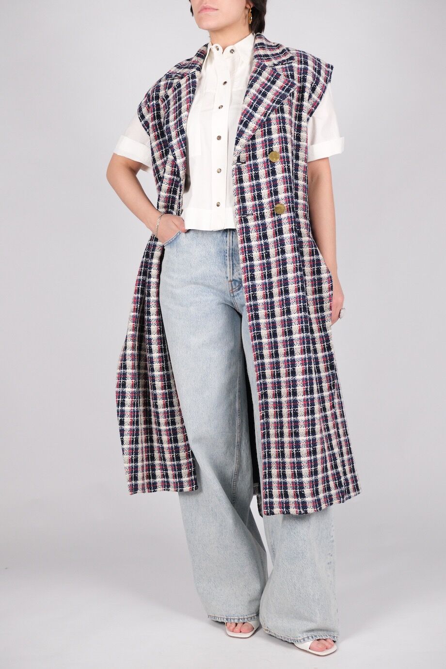 image 1 Твидовый двубортный жилет в клетку