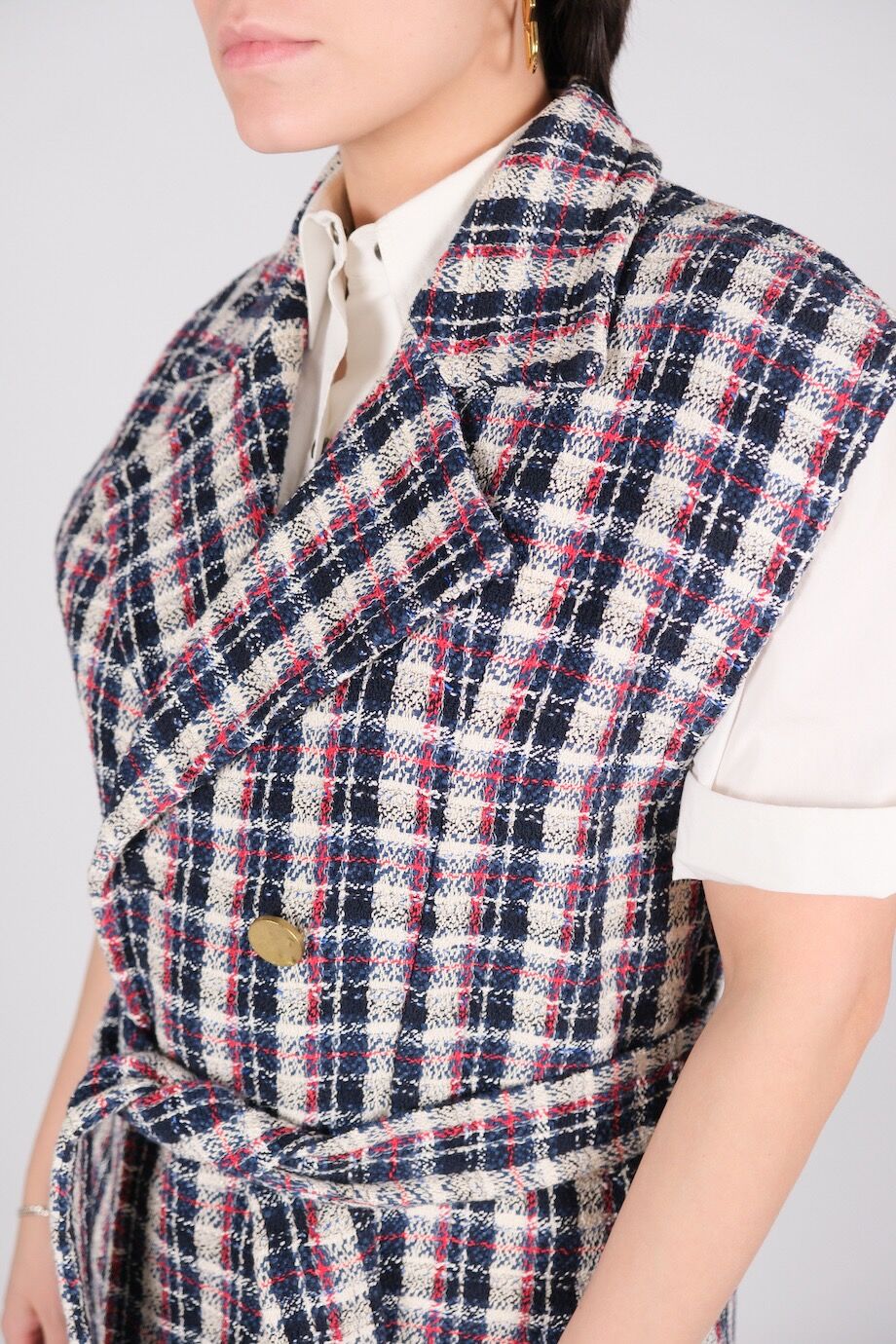 image 4 Твидовый двубортный жилет в клетку