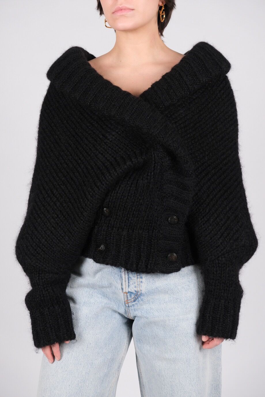 image 1 Кардиган черного цвета объемной вязки