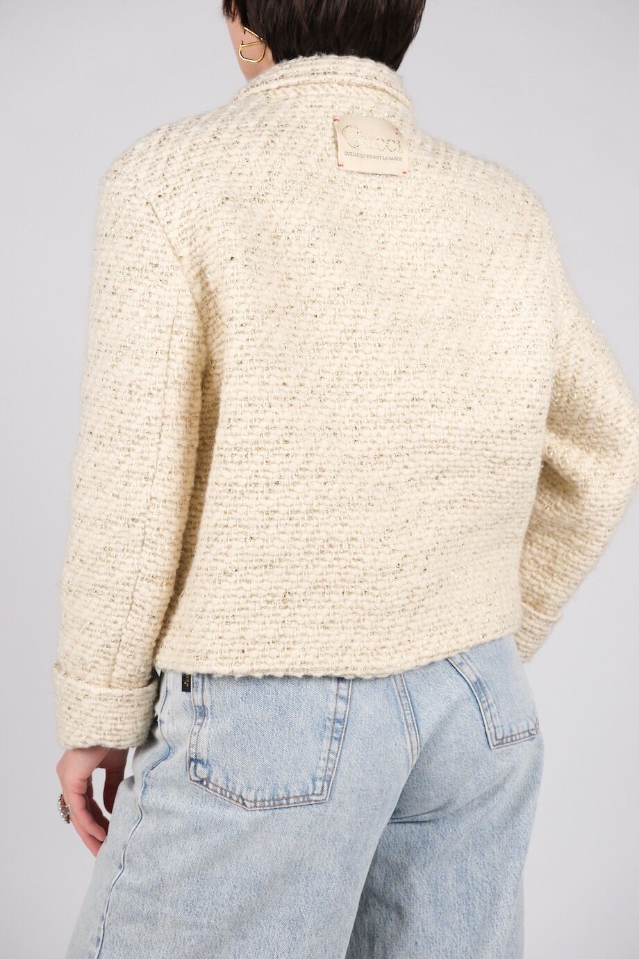 image 3 Двубортный жакет молочного цвета с металлизированной нитью