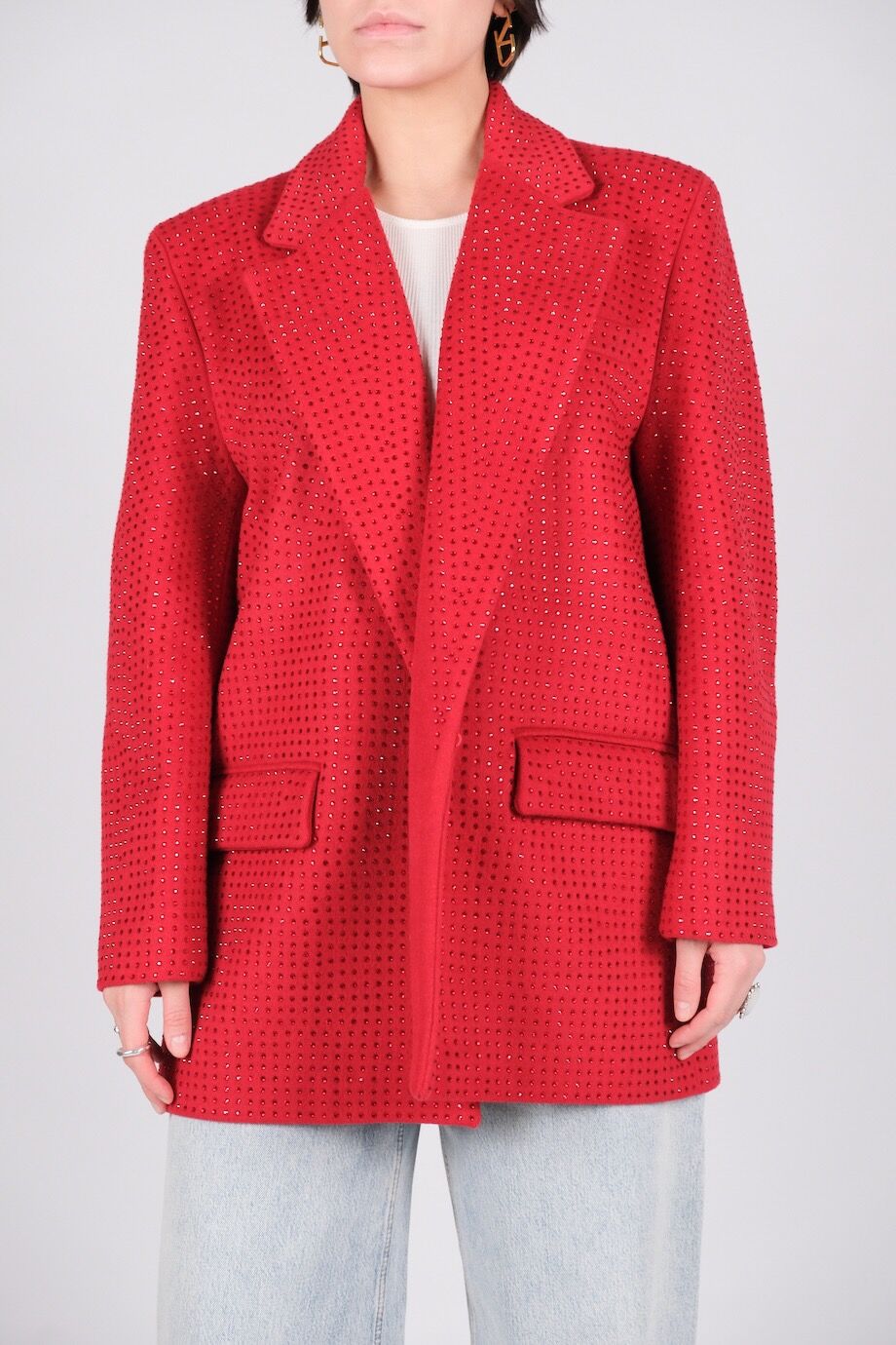 image 5 Пальто-жакет красного цвета с декором из камней