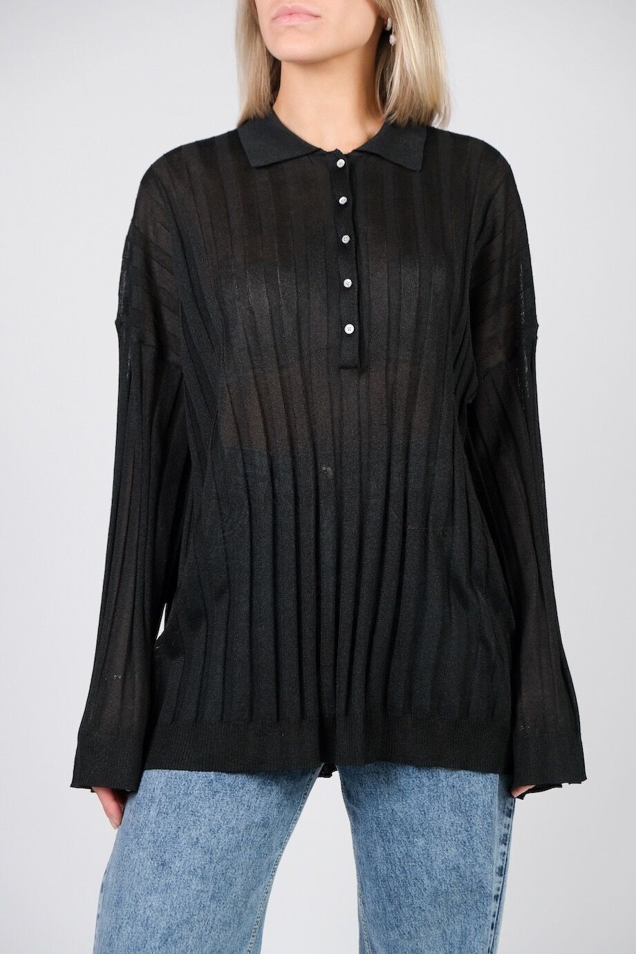 image 1 Трикотажная блуза черного цвета с воротником