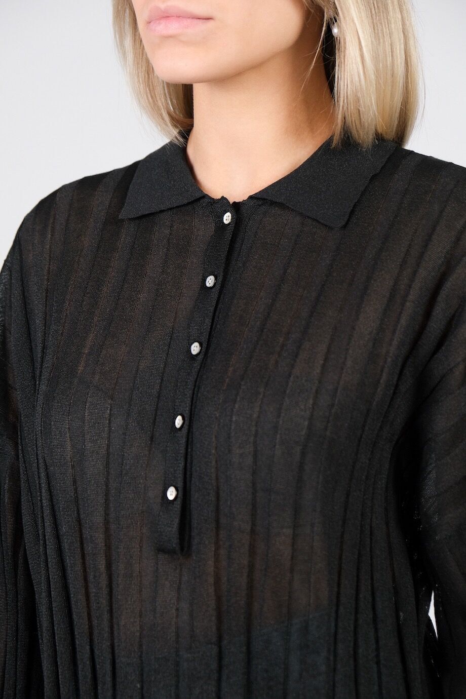 image 4 Трикотажная блуза черного цвета с воротником