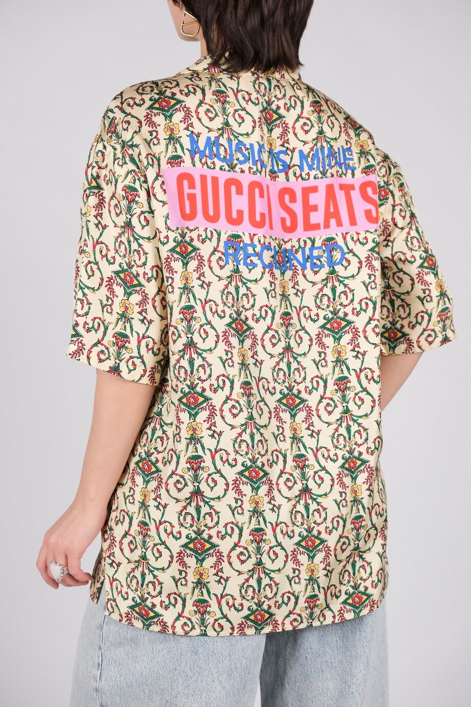 image 6 Шёлковая рубашка с принтом и надписью на спине