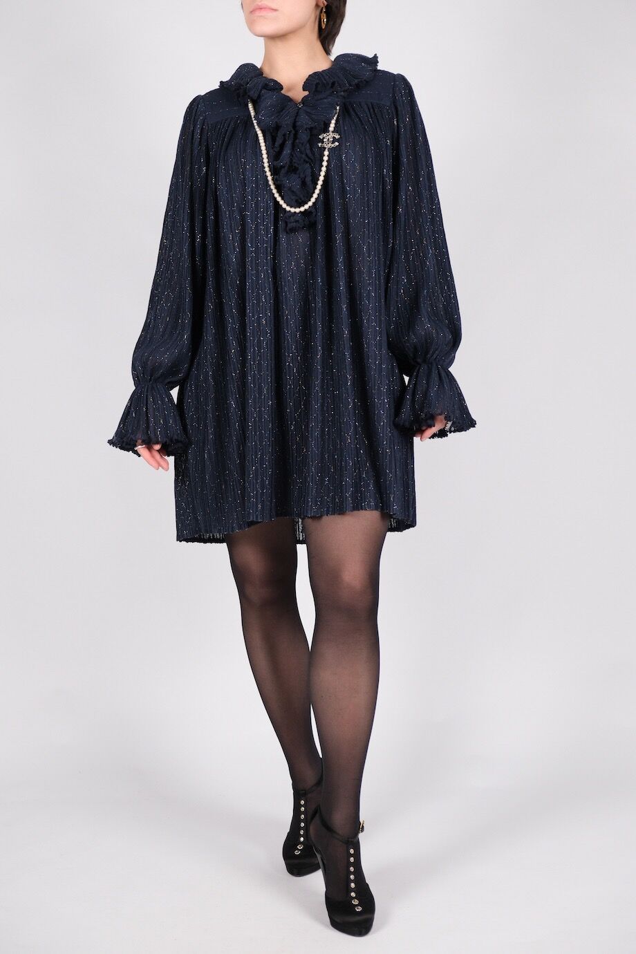 image 1 Платье свободного кроя темно-синего цвета с люрексом