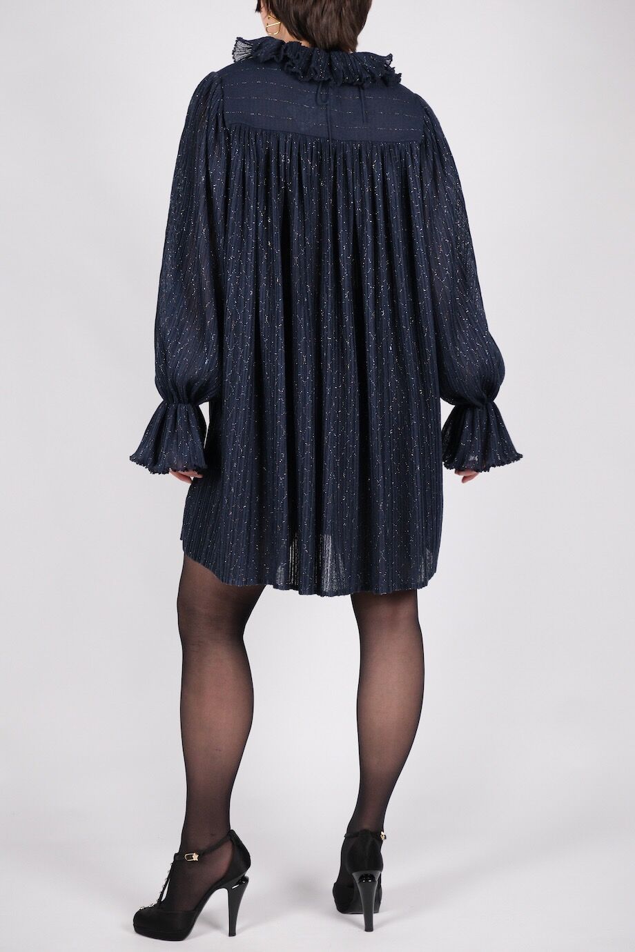 image 2 Платье свободного кроя темно-синего цвета с люрексом