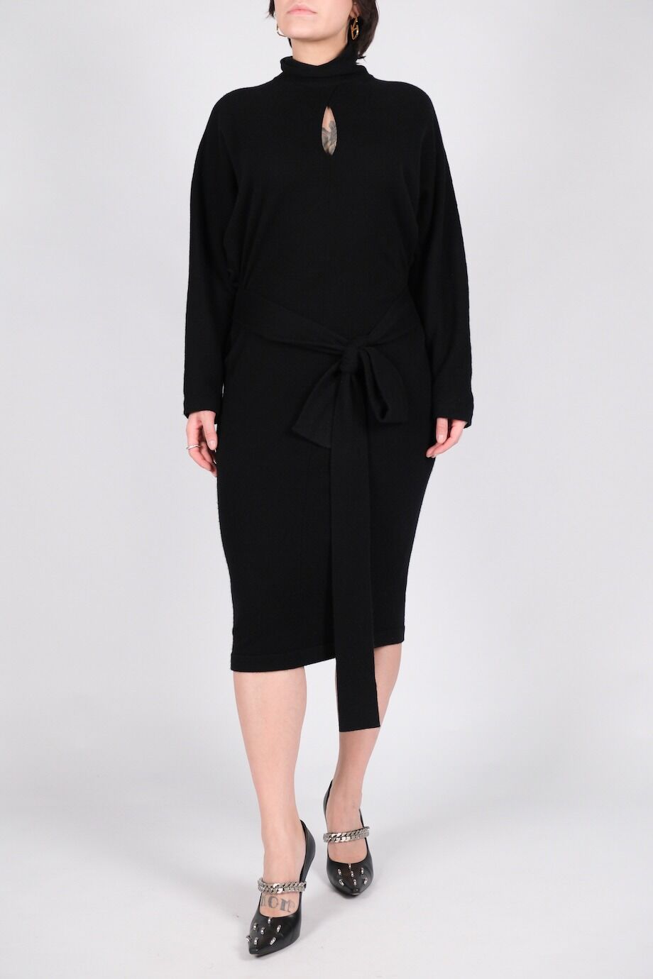 image 1 Кашемировое платье черного цвета с поясом